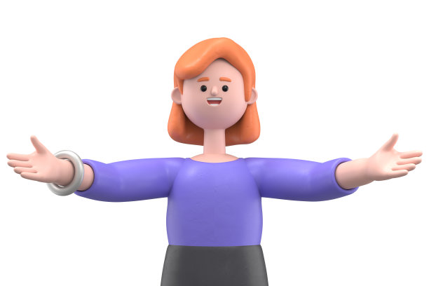 3D插图微笑的欧洲女商人艾伦摆姿势站伸出手看相机，工作室肖像。白色背景上的3D渲染。图片下载