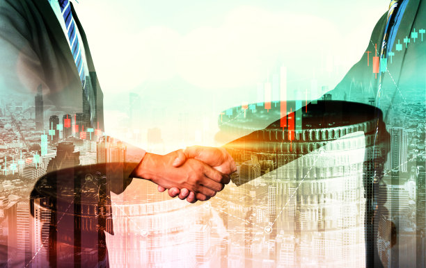 金融繁荣和货币科技资产背景的商业握手图片下载