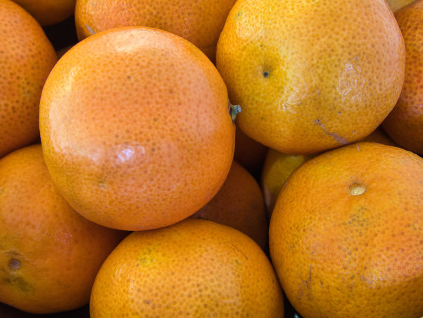 小柑橘的特写，一种介于柳叶柑和甜橙之间的柑橘类水果。几个水果，饱满的骨架图片下载