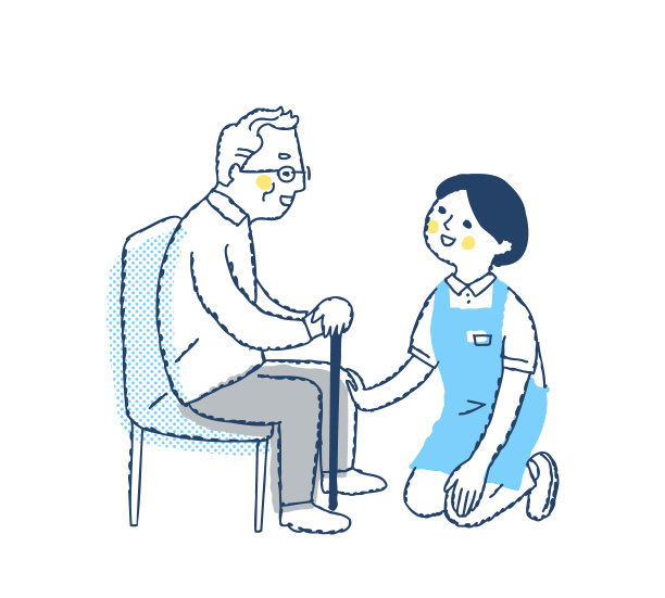 护理人员蹲着和一位老人谈话图片下载