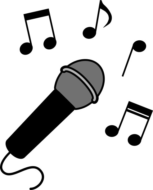 单色麦克风和音乐音符的插图，灵感来自卡拉ok和音乐会/插图材料(矢量插图)图片下载