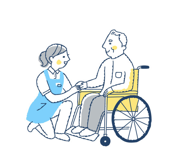 一位坐在轮椅上的老人和护理人员微笑着交谈图片下载