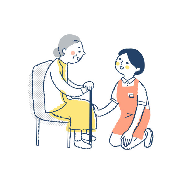 护理人员蹲着和一位年长的妇女交谈图片下载