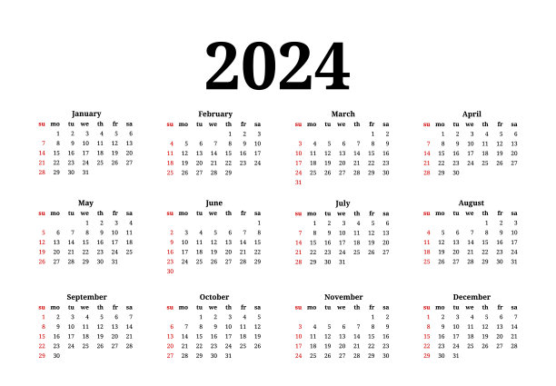 2024年的日历被隔离在白色背景上图片下载