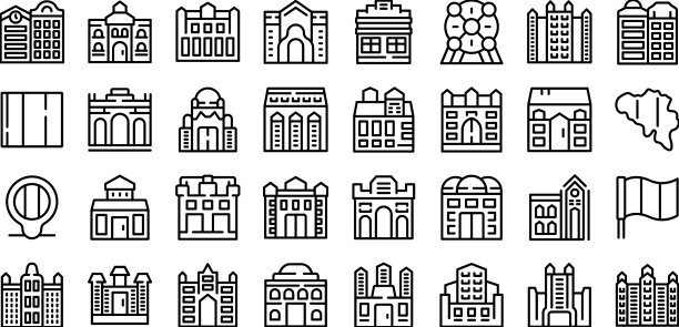 布鲁塞尔的图标勾勒出比利时的天际线图片下载