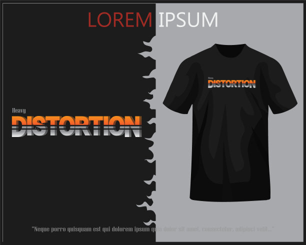 黑色t恤上严重扭曲的字体设计图片下载