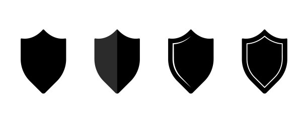 盾牌图标设置。安全盾牌标识。徽章质量标志，标志，标志或徽章。收集屏蔽图标矢量模板隔离。黑白盾牌剪影。矢量图图片下载