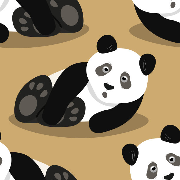 无缝图案与可爱的熊猫宝宝的颜色背景。有趣的亚洲动物。卡片，给孩子的明信片。平面矢量插图的织物，纺织品，墙纸，海报，礼品包装纸图片下载