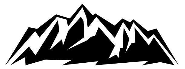黑色剪影山峰岩石景观横幅全景插图冒险旅行图标矢量为标志，孤立在白色背景图片下载
