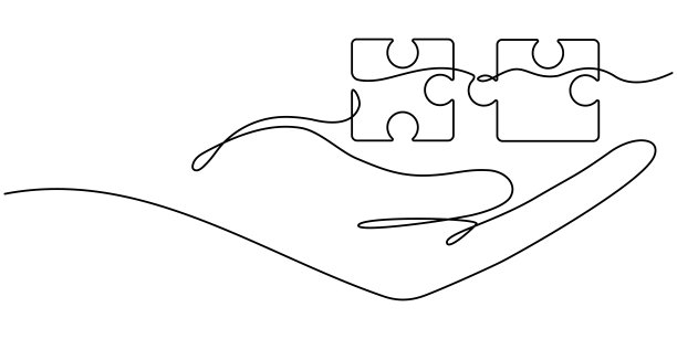 手握两张连续的拼图画线。图片下载