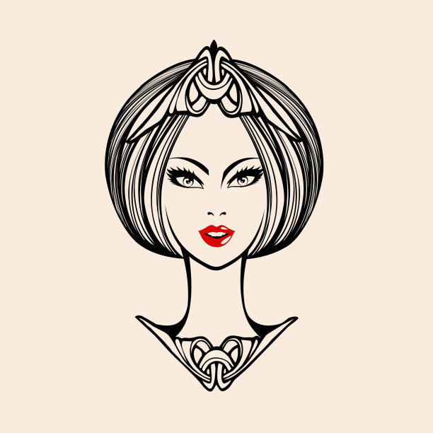 美女肖像。发型，皮肤护理和化妆插图。美容院标志。图片下载