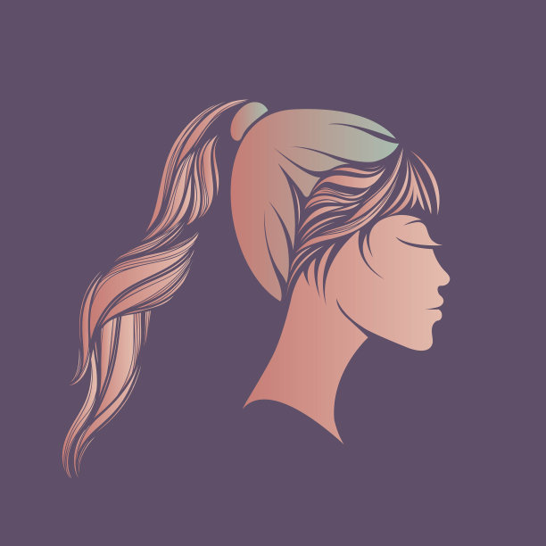 美容院标志。美女肖像。马尾发型，化妆和护肤插图。图片下载