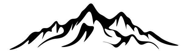 黑色轮廓的山脉景观全景插图矢量，孤立在白色背景上图片下载