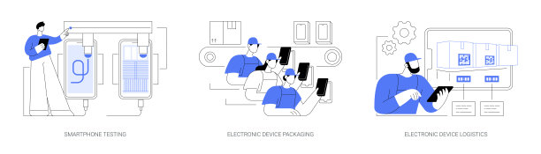 小工具制造和分销抽象概念矢量插图。图片下载