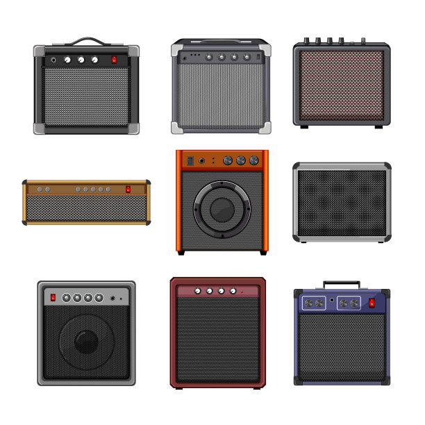 吉他放大器集卡通矢量插图图片下载