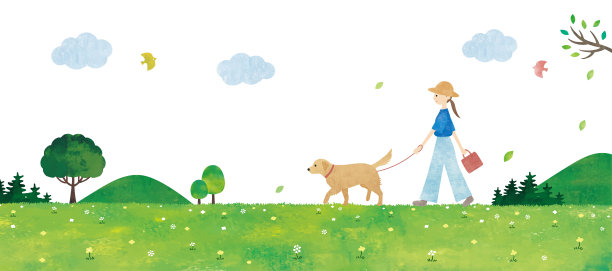 草原上遛狗的女子图片下载