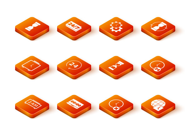 设置数字闹钟，笔记本电脑时钟，闹钟，24小时，删除，旧沙漏，世界时间和图标。向量图片下载