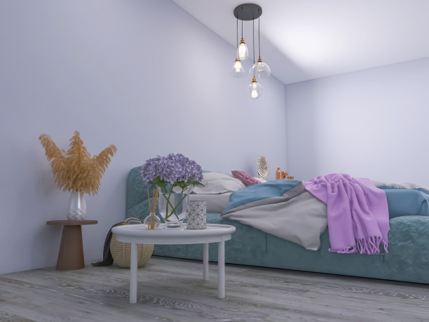 卧室室内设计3d渲染，3d插画图片下载