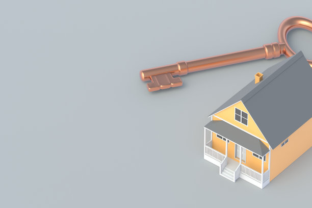 建筑和钥匙。住宅买卖。房地产买卖概念。副本的空间。三维渲染图片下载