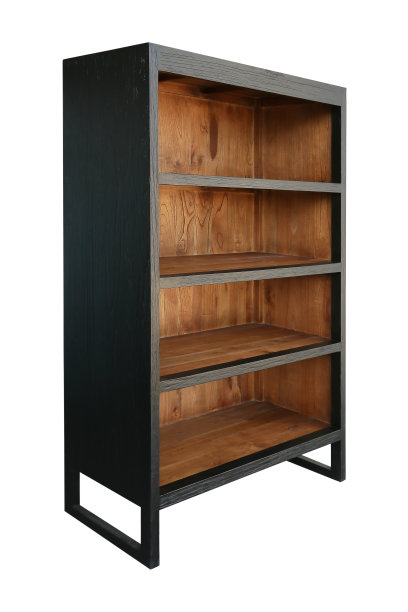 黑色质朴的边桌，两个抽屉孤立在白色背景上。图片下载