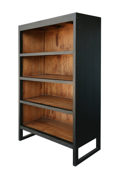 黑色质朴的边桌，两个抽屉孤立在白色背景上。图片下载