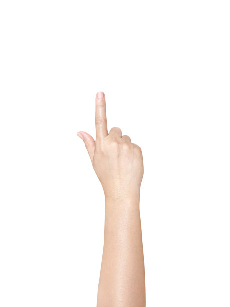 在白色背景上，女性的手孤立地指向上方图片下载