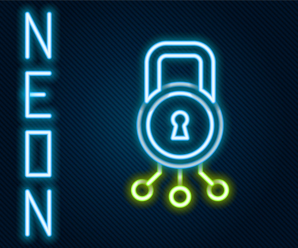发光的霓虹灯线网络安全图标隔离上图片下载