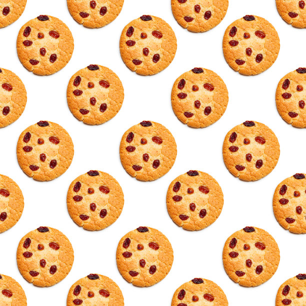 葡萄干饼干图案。自制块饼干顶部视图。美国饼干特写。甜品，点心，面包，食品，不健康食品的概念图片下载