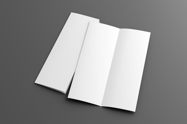 半折叠传单A4垂直小册子模拟灰色背景。侧视图图片下载