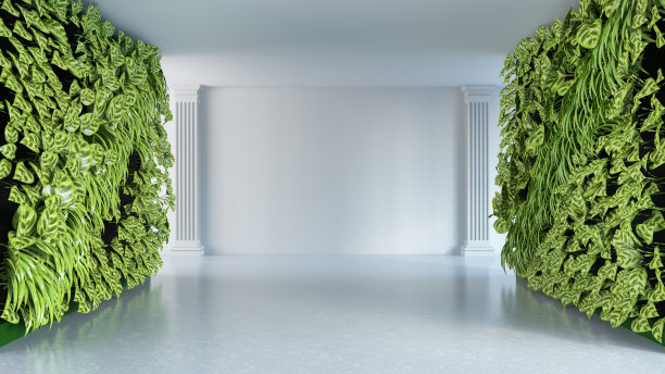 空的白色混凝土墙和垂直花园的柱子图片下载