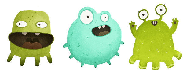 一套可爱的怪物人物插图。幼稚手绘插画，设计，印花，贴纸，苗圃，装饰图片下载