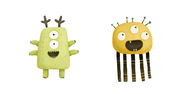 一套可爱的怪物人物插图。幼稚手绘插画，设计，印花，贴纸，苗圃，装饰图片下载