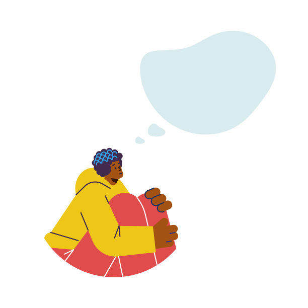 女人做梦或思考，空的思想泡泡，平面矢量插图孤立在白色背景上。图片下载