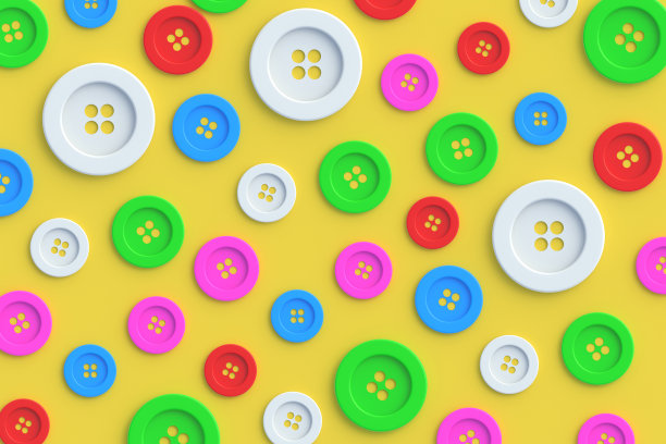 衣服上有很多扣子。纺织工业。缝纫配件。前视图。三维渲染图片下载