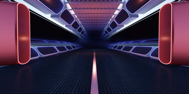 灯光隧道霓虹灯房间线效果科幻背景霓虹灯壁纸抽象游戏背景3d插图图片下载