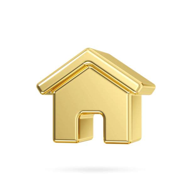 金色金属家居图标。3d黄金房子房地产，抵押，贷款概念和主页。三维渲染图片下载
