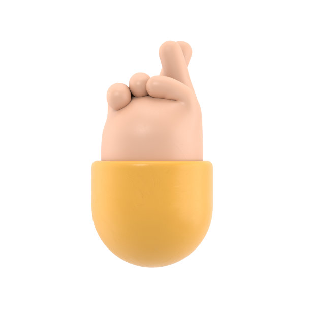 卡通手势图标模型。3d手交叉手指手势。现实的商人手掌手势表情符号，三维渲染在白色背景。图片下载