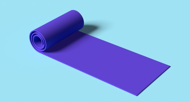 蓝色背景紫色瑜伽垫，健康的生活方式，锻炼，运动，趋势，健康图片下载