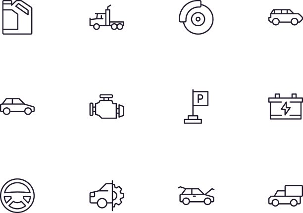 汽车的概念。汽车线路图标设置。收集矢量标志在时尚的平面风格的网站，互联网商店和商店，书籍和传单。优质图标隔离在白色背景上图片下载