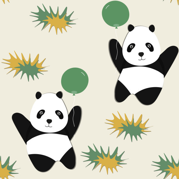 无缝图案与可爱的熊猫宝宝的颜色背景。有趣的亚洲动物。卡片，给孩子的明信片。平面矢量插图的织物，纺织品，墙纸，海报，礼品包装纸图片下载