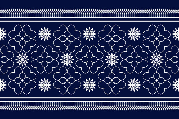 壁纸、背景、织物、窗帘、地毯、服装和包装的蓝色和白色几何民族无缝图案设计。图片下载