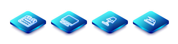 等距线烤箱，智能电视，台灯和电熨斗图标。向量图片下载