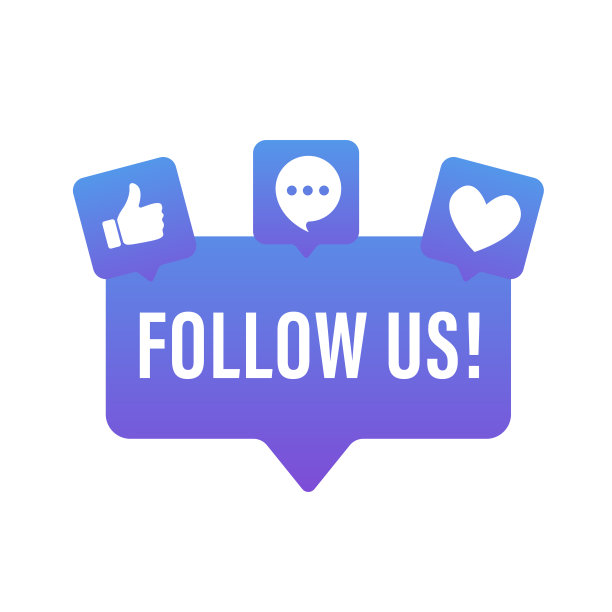 关注我们网站的横幅。社交媒体弹出图标评论，喜欢，追随者。现代圆形标签与大拇指图标，孤立在白色背景。矢量图图片下载