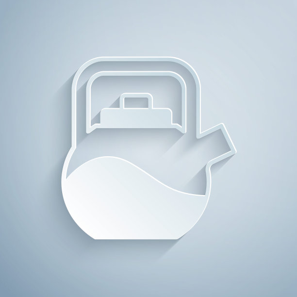 剪纸水壶与处理图标隔离在灰色背景。茶壶图标。纸艺术风格。向量图片下载