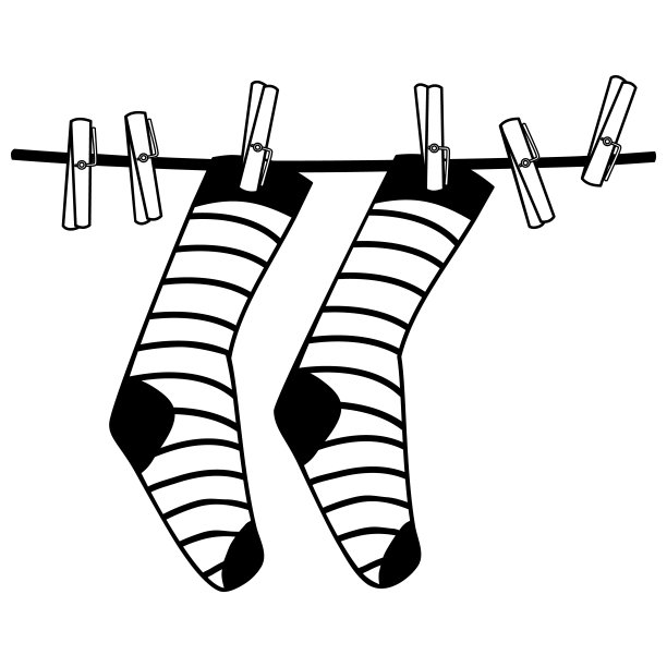 袜子上的衣夹图标孤立在白色背景。袜子挂在晾衣绳上。图片下载
