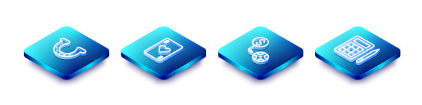 设置等距线马蹄铁，纸牌与心，赌场筹码交换和宾果图标。向量图片下载