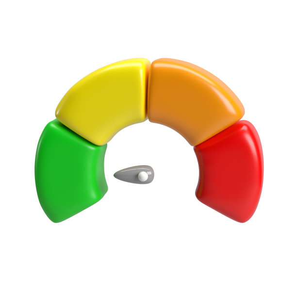 三维图标速度计仪表与箭头仪表盘与绿色，黄色，橙色和红色指示灯。转速表的压力表。低、中、高、风险等级。隔离剪切路径图片下载