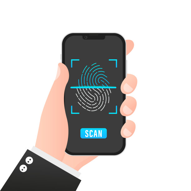 通过数字生物传感器在线识别手机或智能手机指纹安全认证授权和手机密码接入身份验证。矢量图图片下载