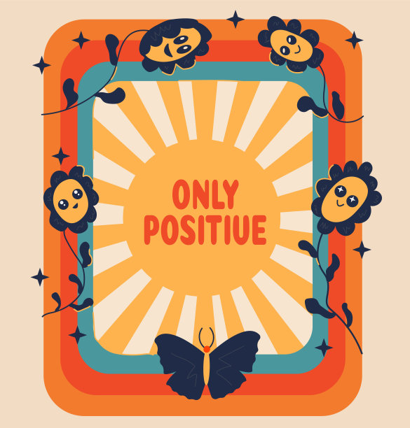 Groovy框架与卡通花和文字。复古矢量背景与框架的社交媒体帖子，横幅，卡片设计等。图片下载