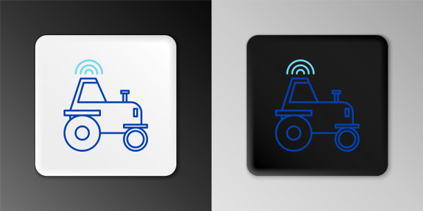 线自动驾驶无线拖拉机上的智能农场图标孤立在灰色背景。智慧农业实施要素。彩色轮廓概念。向量图片下载